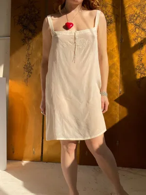 1920s Silk Slip Chemise Lingerie Peacock Embroidered S