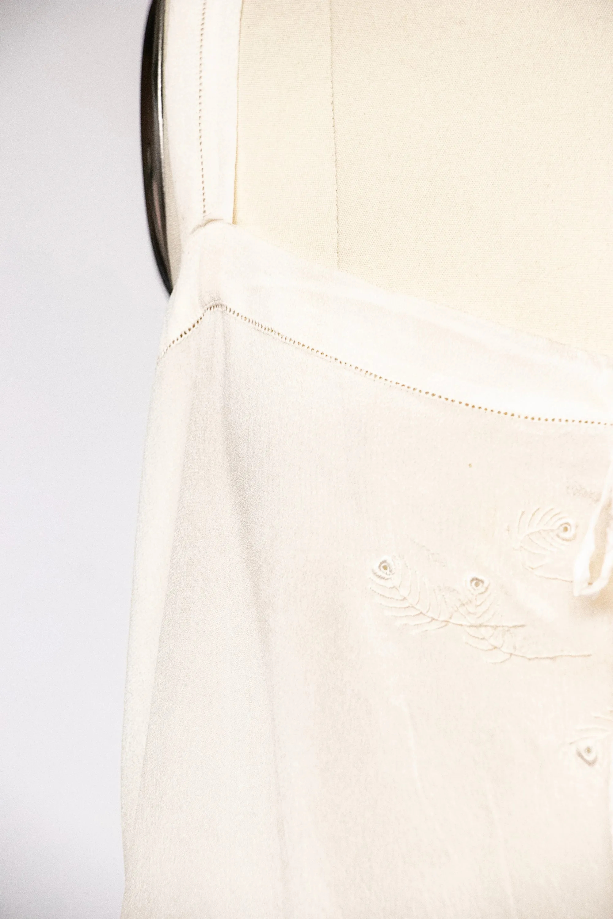 1920s Silk Slip Chemise Lingerie Peacock Embroidered S