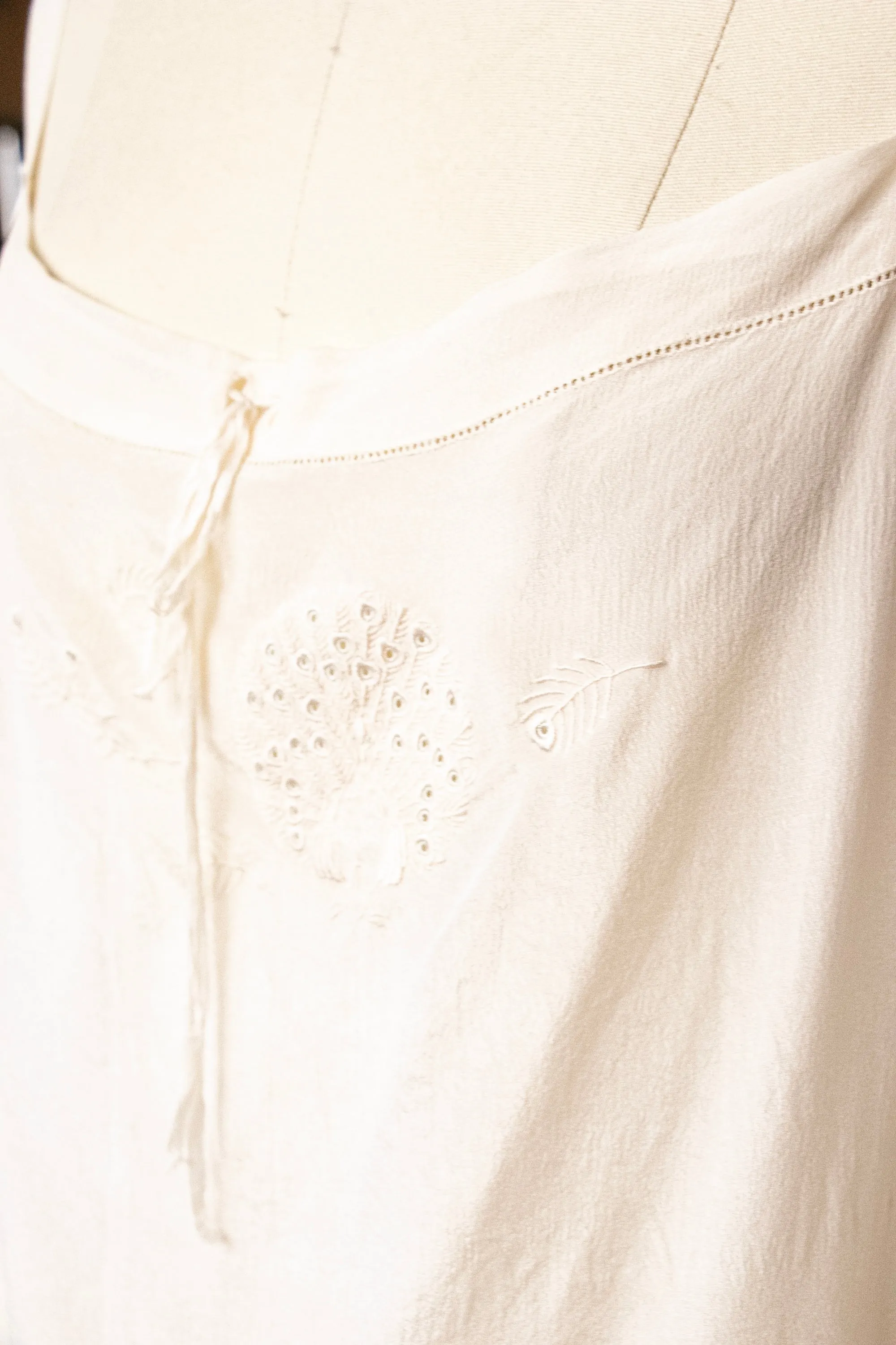 1920s Silk Slip Chemise Lingerie Peacock Embroidered S