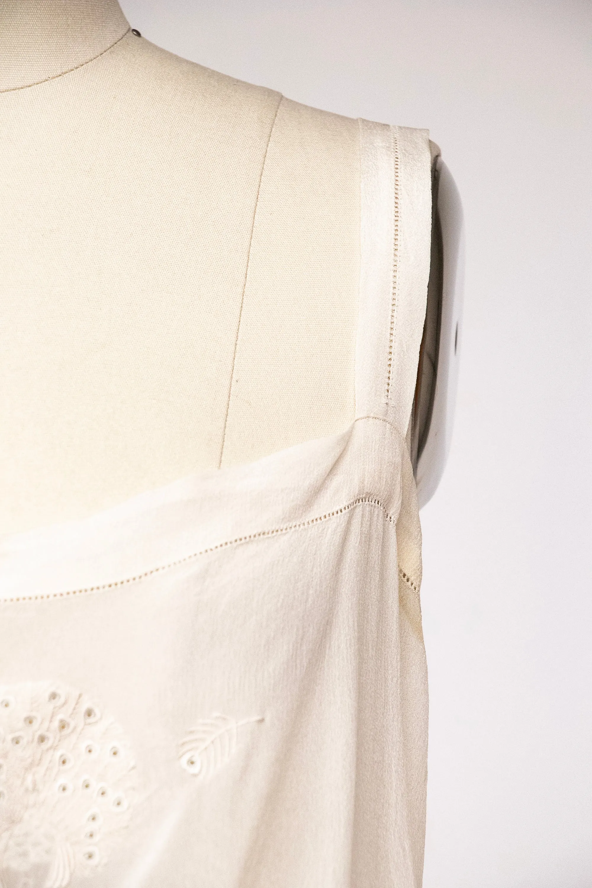 1920s Silk Slip Chemise Lingerie Peacock Embroidered S