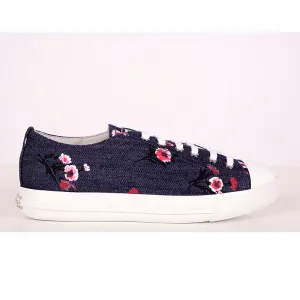 39 NEW $590 MIU MIU Floral Print Denim Blue & White Rubber Toe Low Top Sneakers