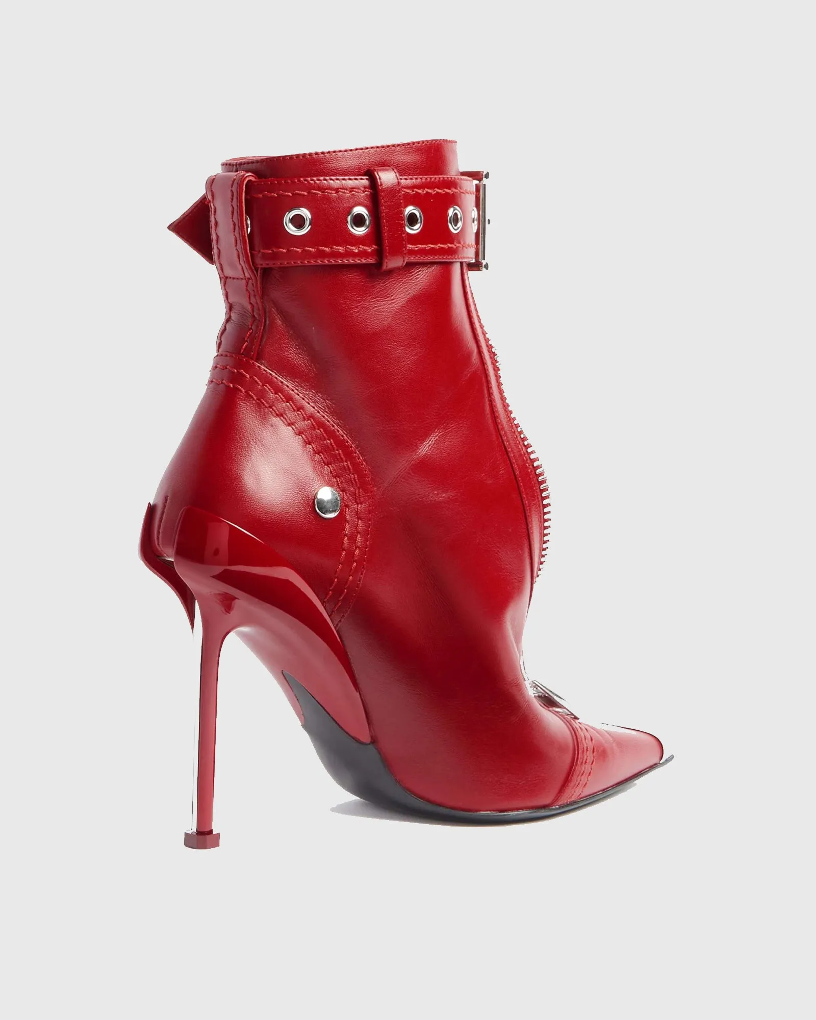 Amore Buckle Leather Ankle Boots In Red