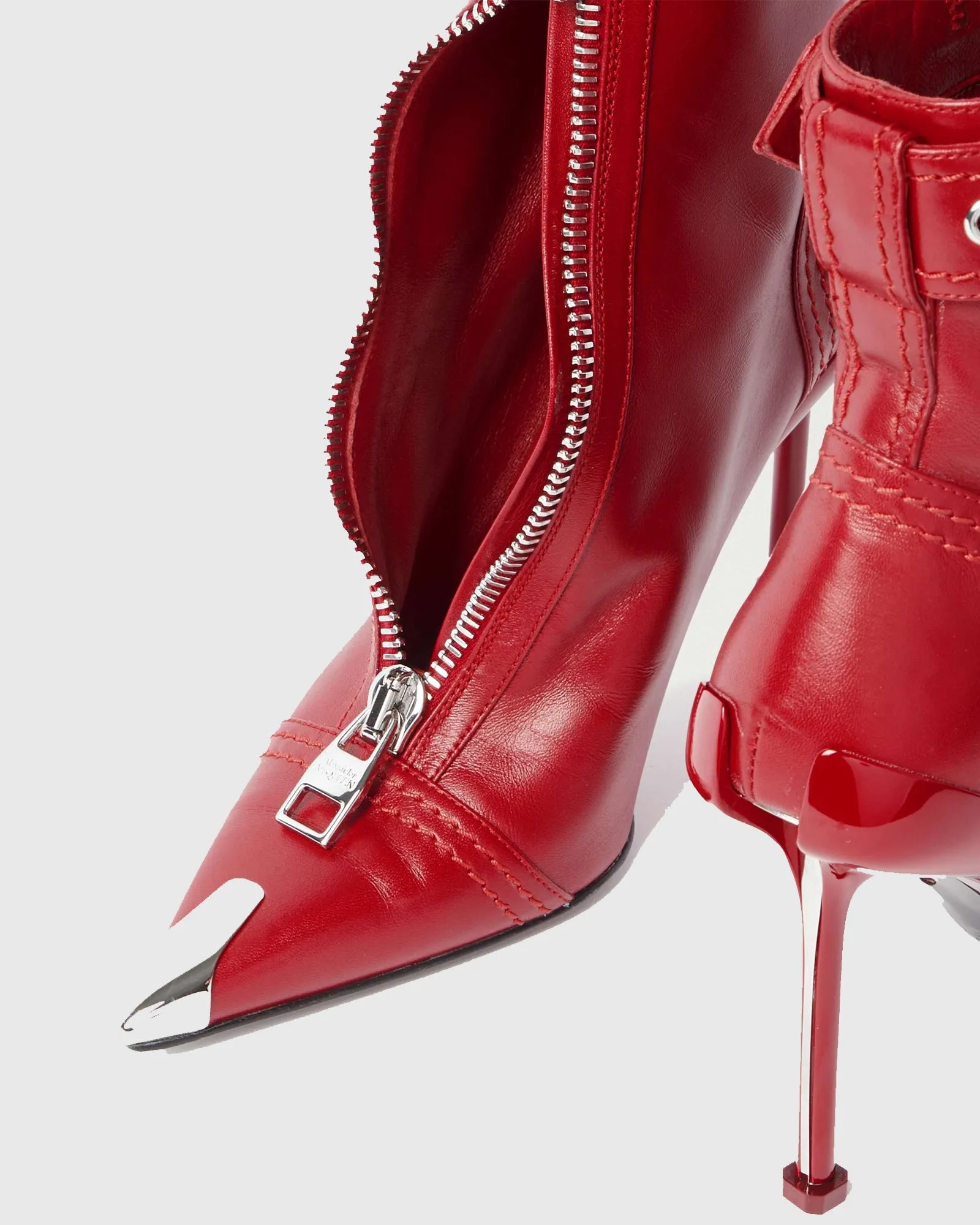 Amore Buckle Leather Ankle Boots In Red