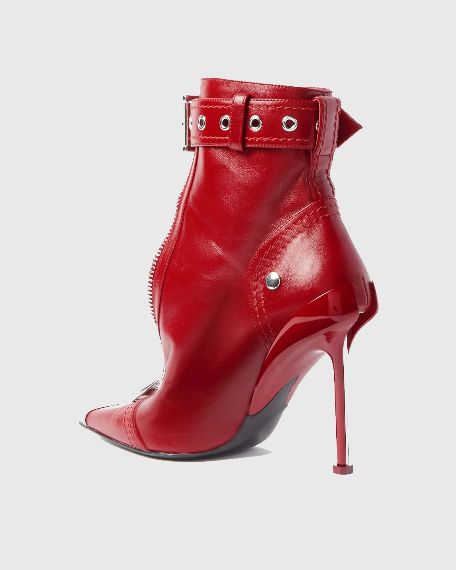 Amore Buckle Leather Ankle Boots In Red