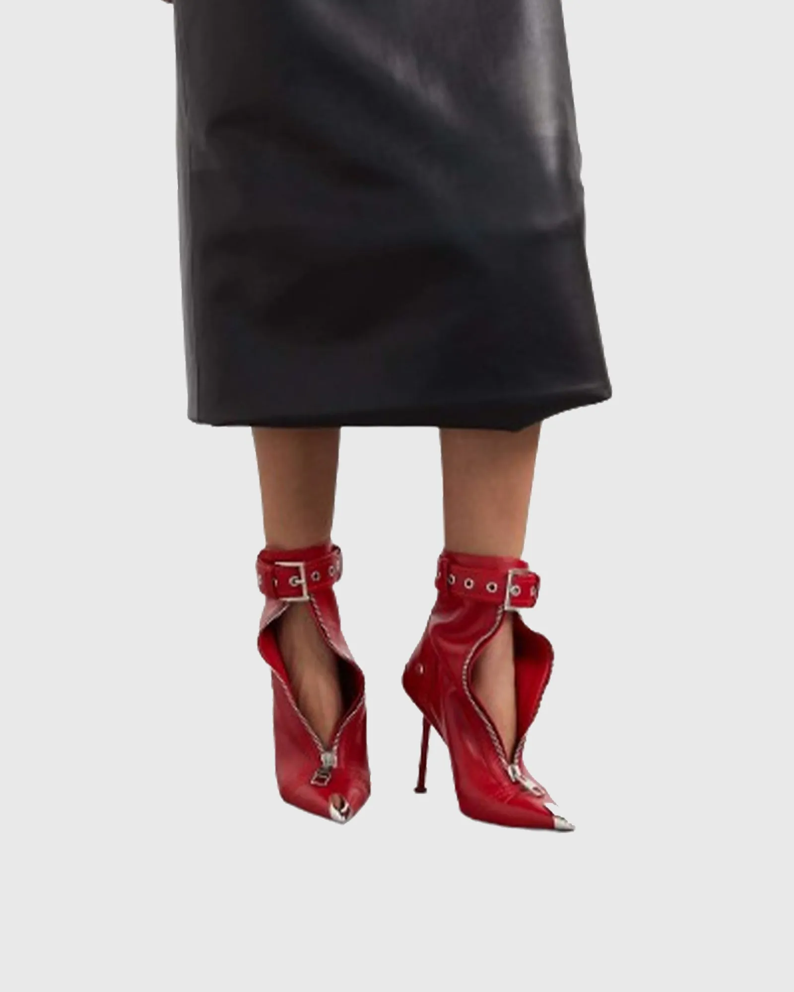 Amore Buckle Leather Ankle Boots In Red