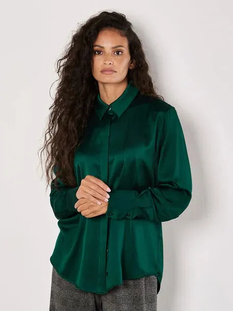 Apricot Women's Oversized Satin Shirt - Jade Green