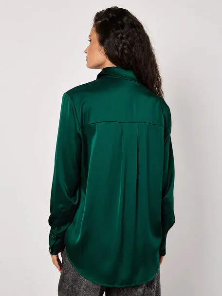 Apricot Women's Oversized Satin Shirt - Jade Green