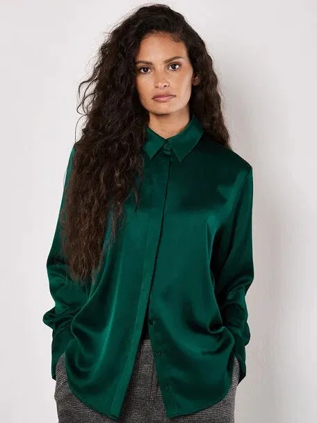 Apricot Women's Oversized Satin Shirt - Jade Green