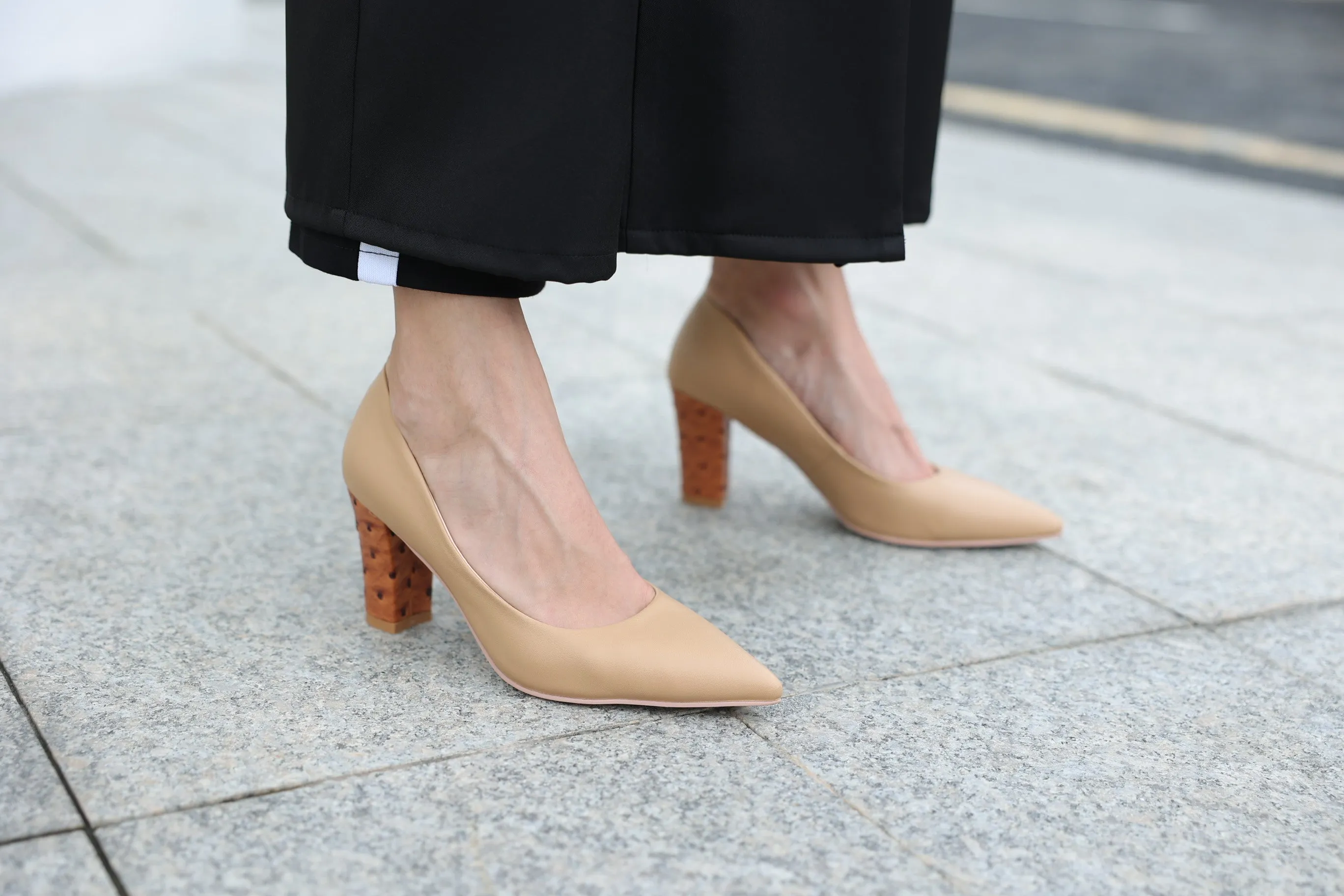 Beige Statement Brown Heels