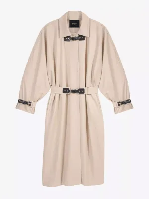Contrast-buckle long organic-cotton trench coat