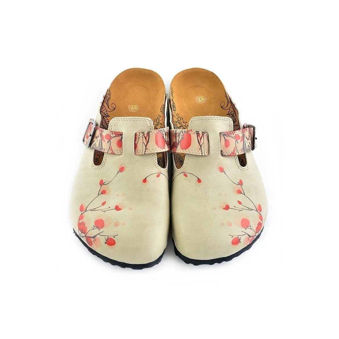 Cream & Red Floral Clogs CAL340