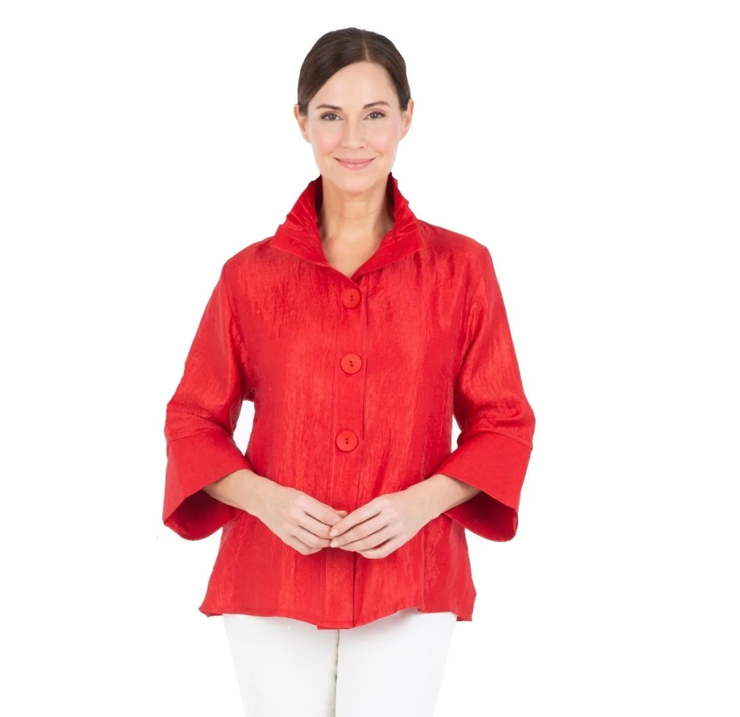 Damee Solid Wide Ball Collar Jacket in Red - 4741-RD