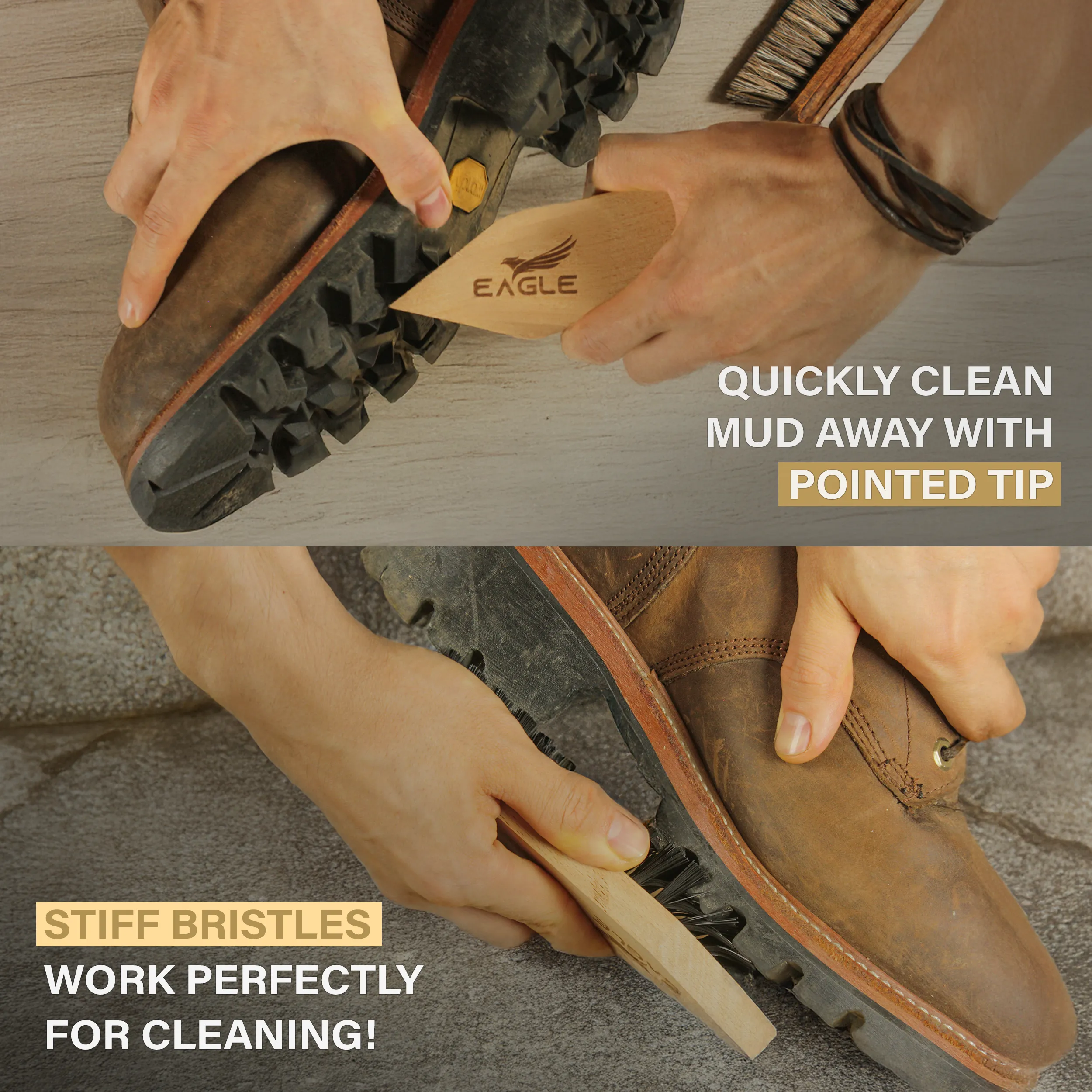 Eagle Boot Brush Scraper- Heavy Duty Boot Cleaning Brush, Boot Scrubber, & Shoe Brush for Dirt
