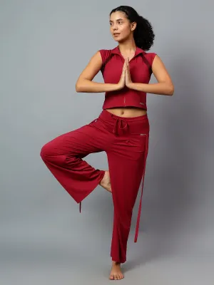 Fitkin Women's Wine Relaxed Fit Pleated Bootcut Trackpant