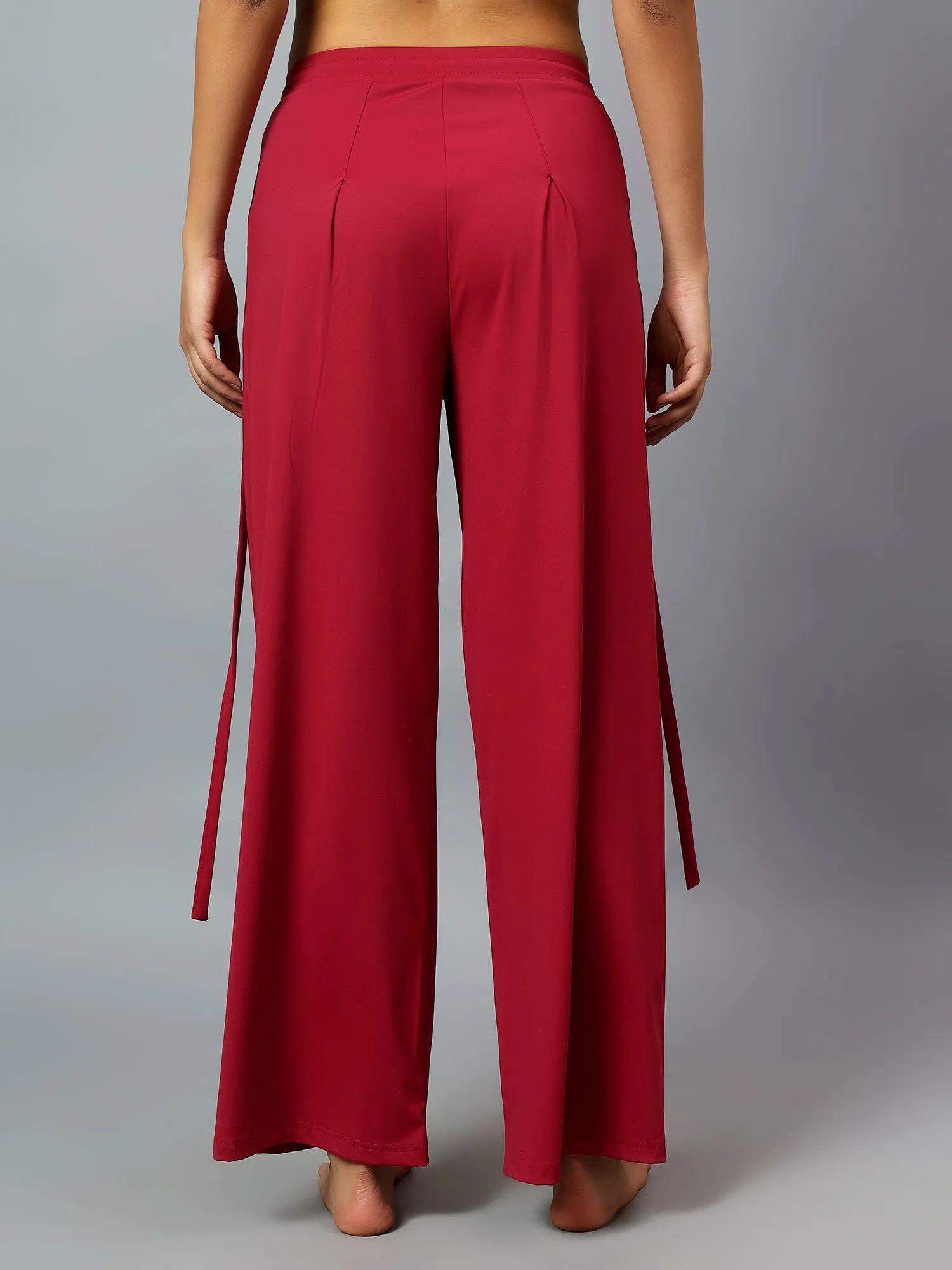 Fitkin Women's Wine Relaxed Fit Pleated Bootcut Trackpant