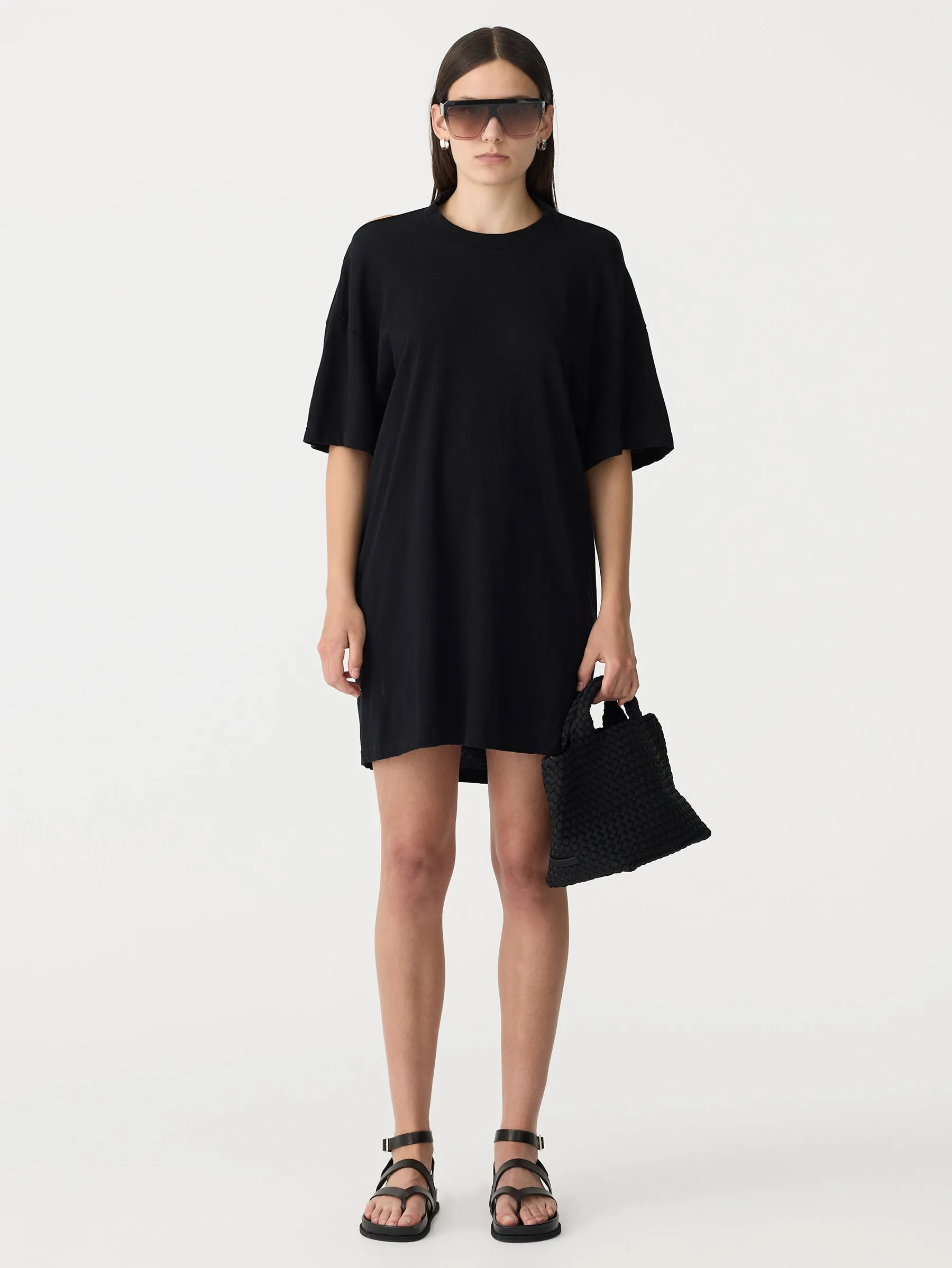 Floating Neck Boxy S/S Dress Black