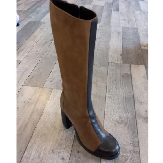 Fly London Black/ Taupe Heeled Boot