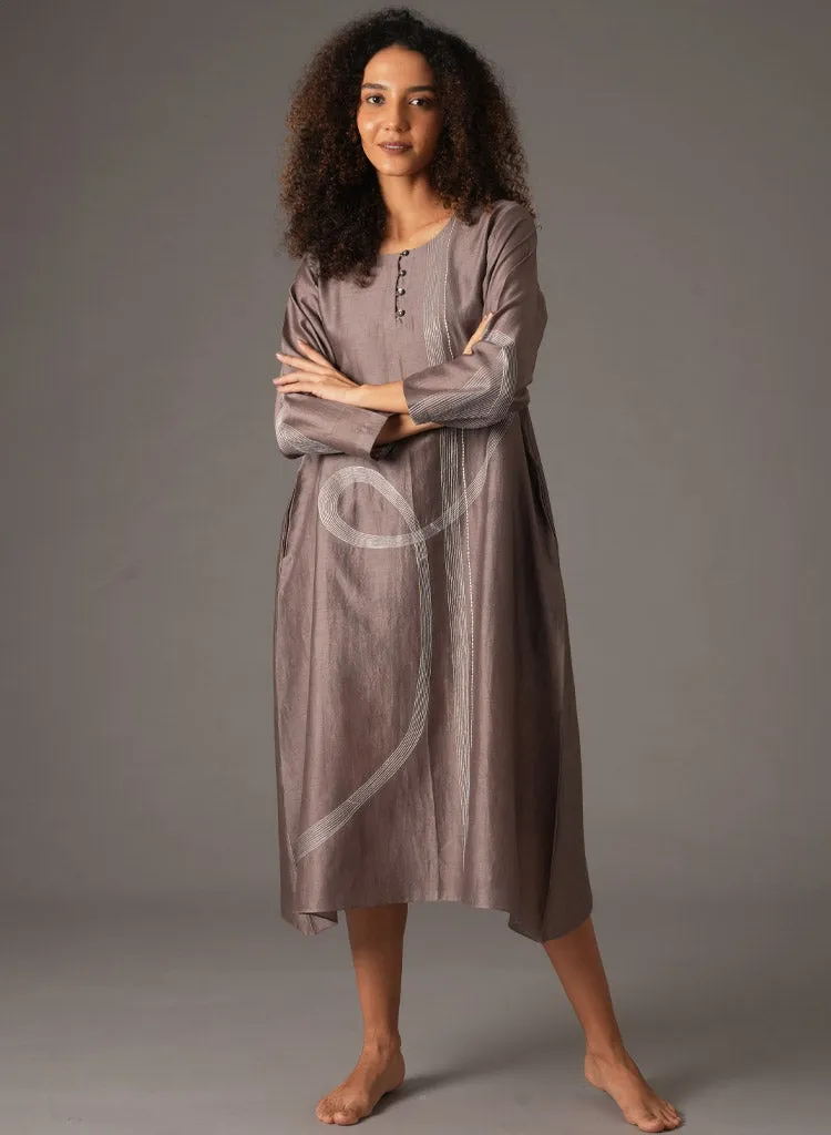 Greige Embroidery Dress
