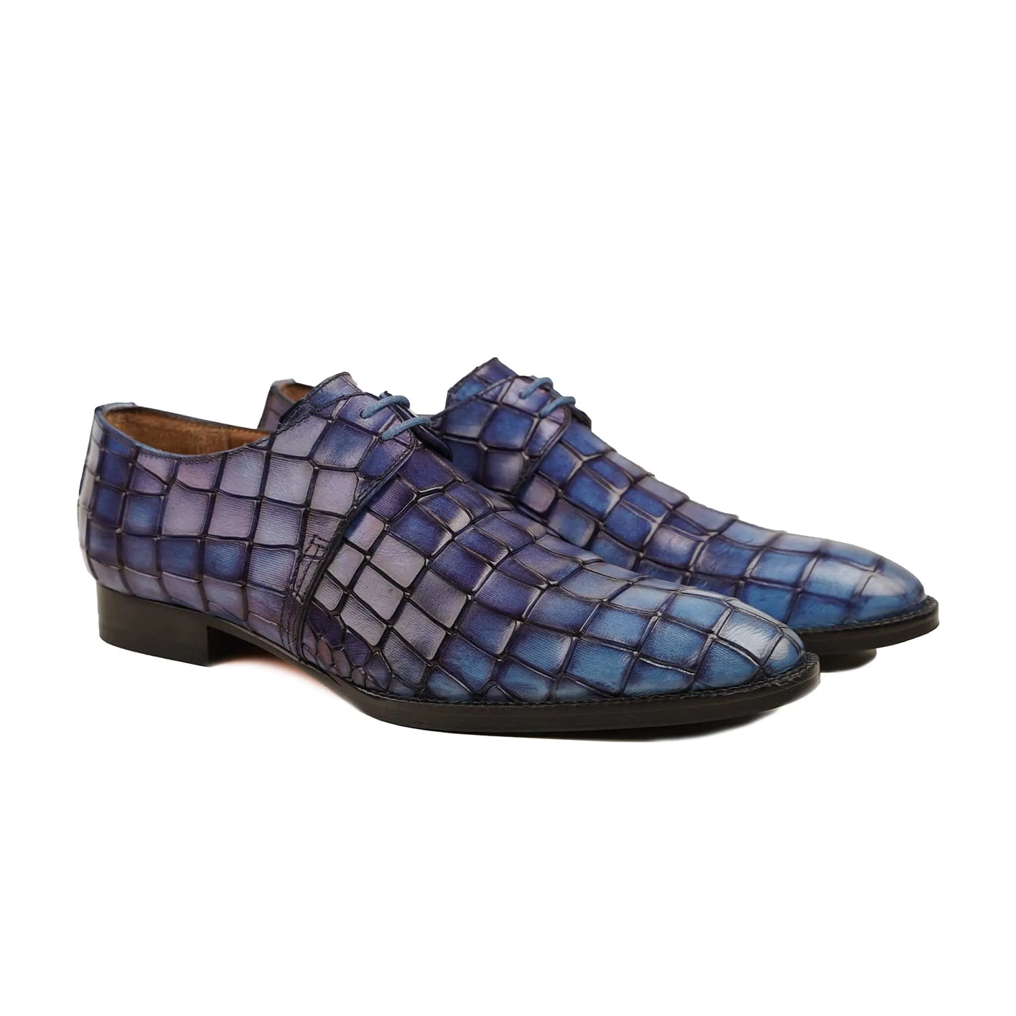 Handmade, Custom Men's Burnished Blue Calf Leather Derby Shoes