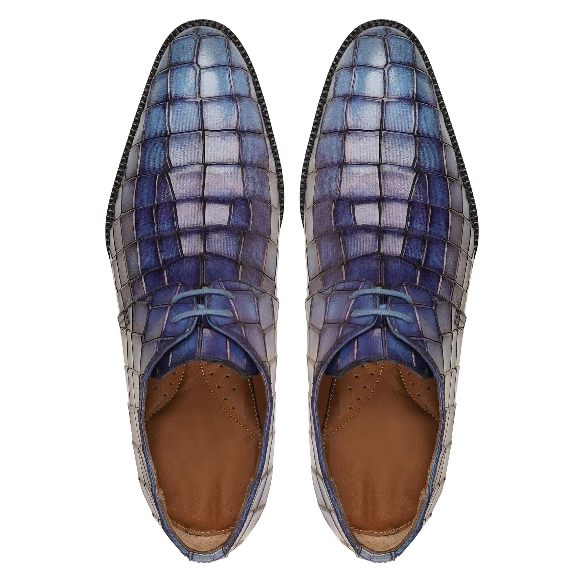 Handmade, Custom Men's Burnished Blue Calf Leather Derby Shoes
