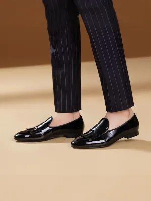 Imported cowhide polished leather slip-on loafers men's leather shoes European and American style wedding party formal wear slip-ons trendy shoes