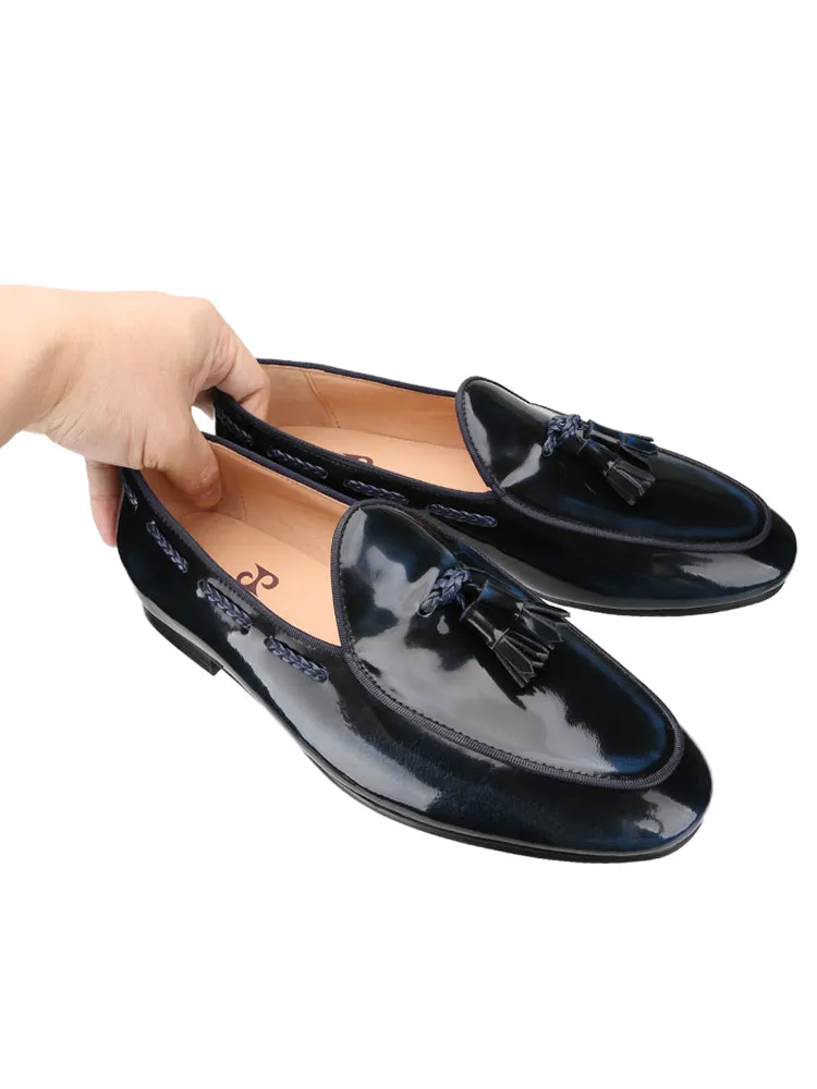 Italian design two-color hand-polished calfskin men's Belgian loafers color tassel yuppie shoes for men