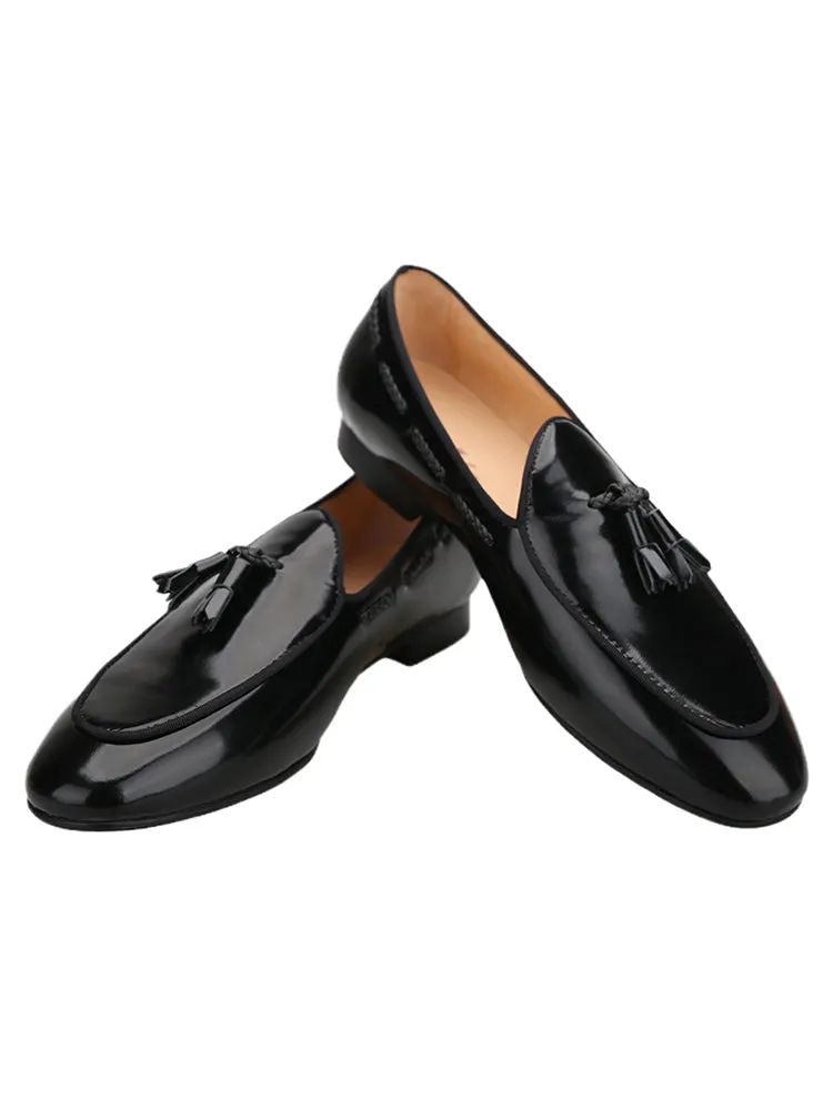 Italian design two-color hand-polished calfskin men's Belgian loafers color tassel yuppie shoes for men