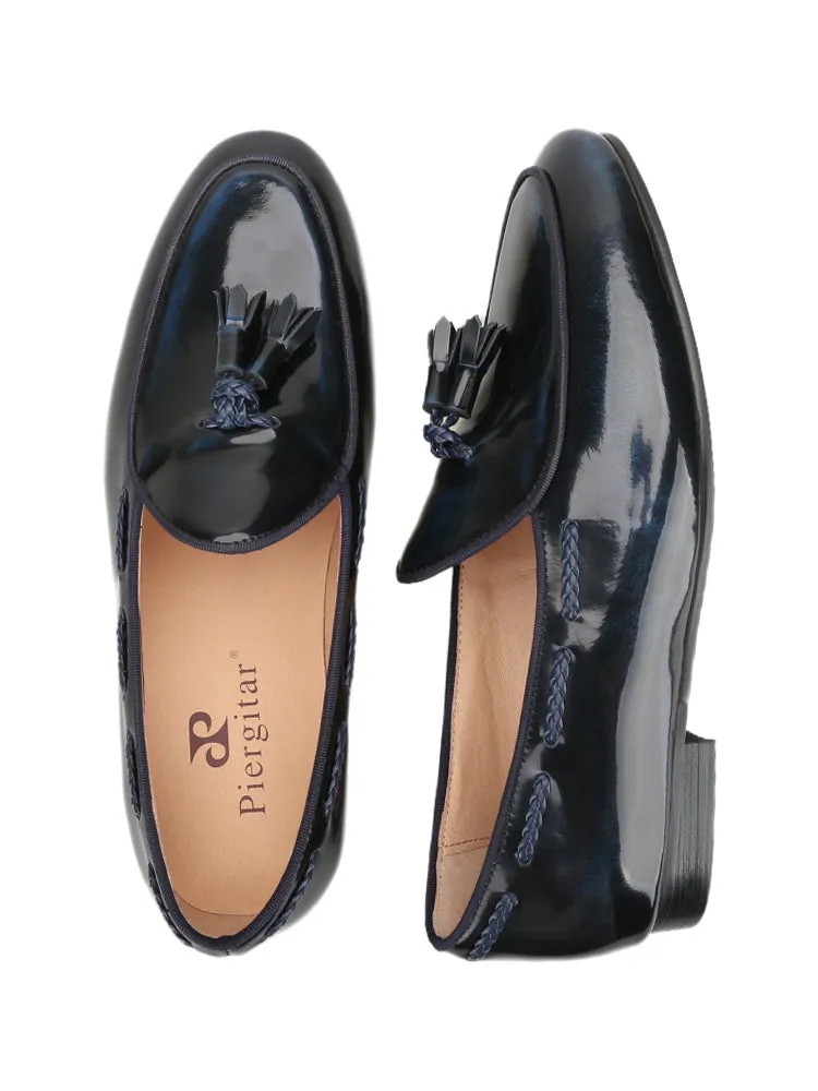 Italian design two-color hand-polished calfskin men's Belgian loafers color tassel yuppie shoes for men
