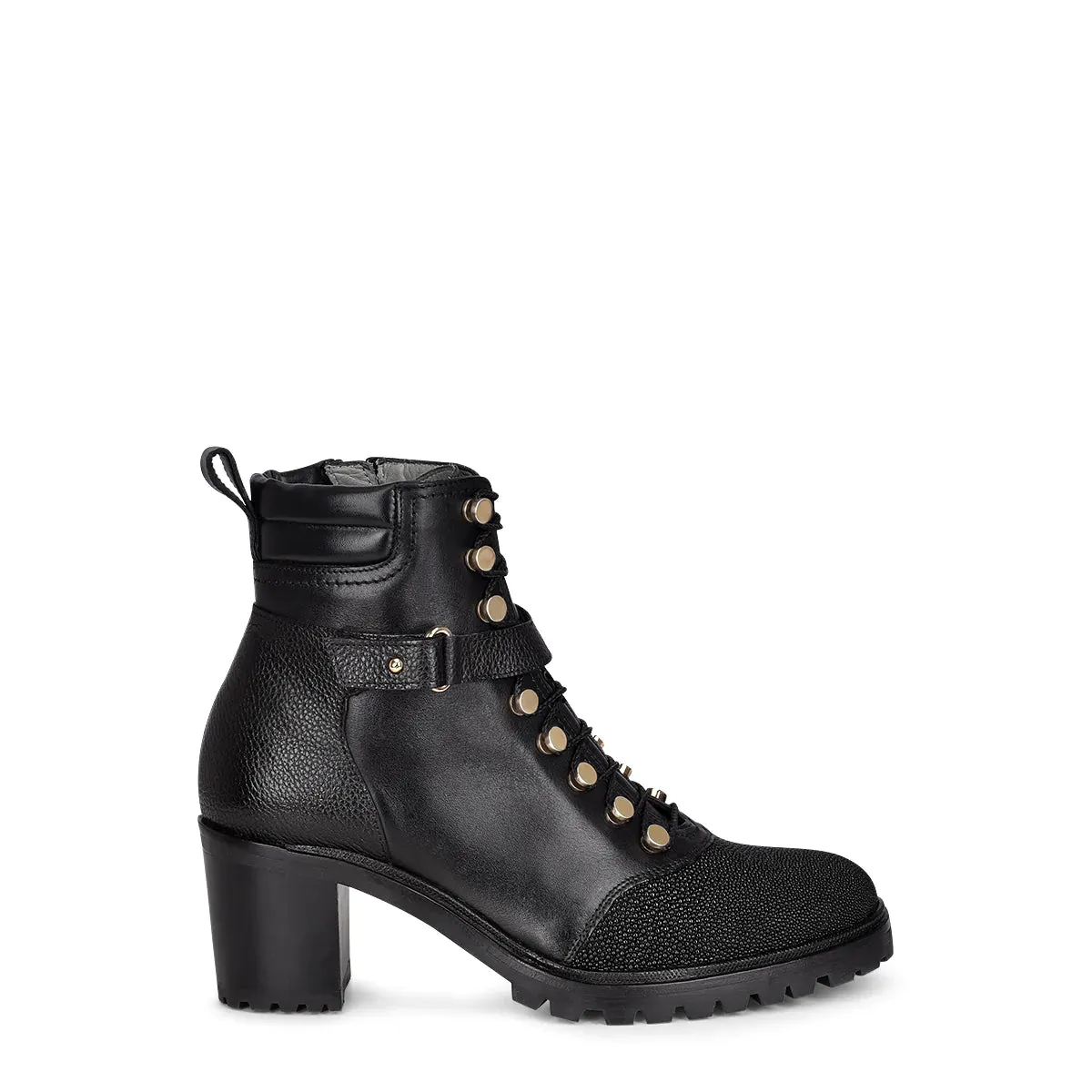 K34MTTS - Cuadra black fashion stingray ankle combat boots for women