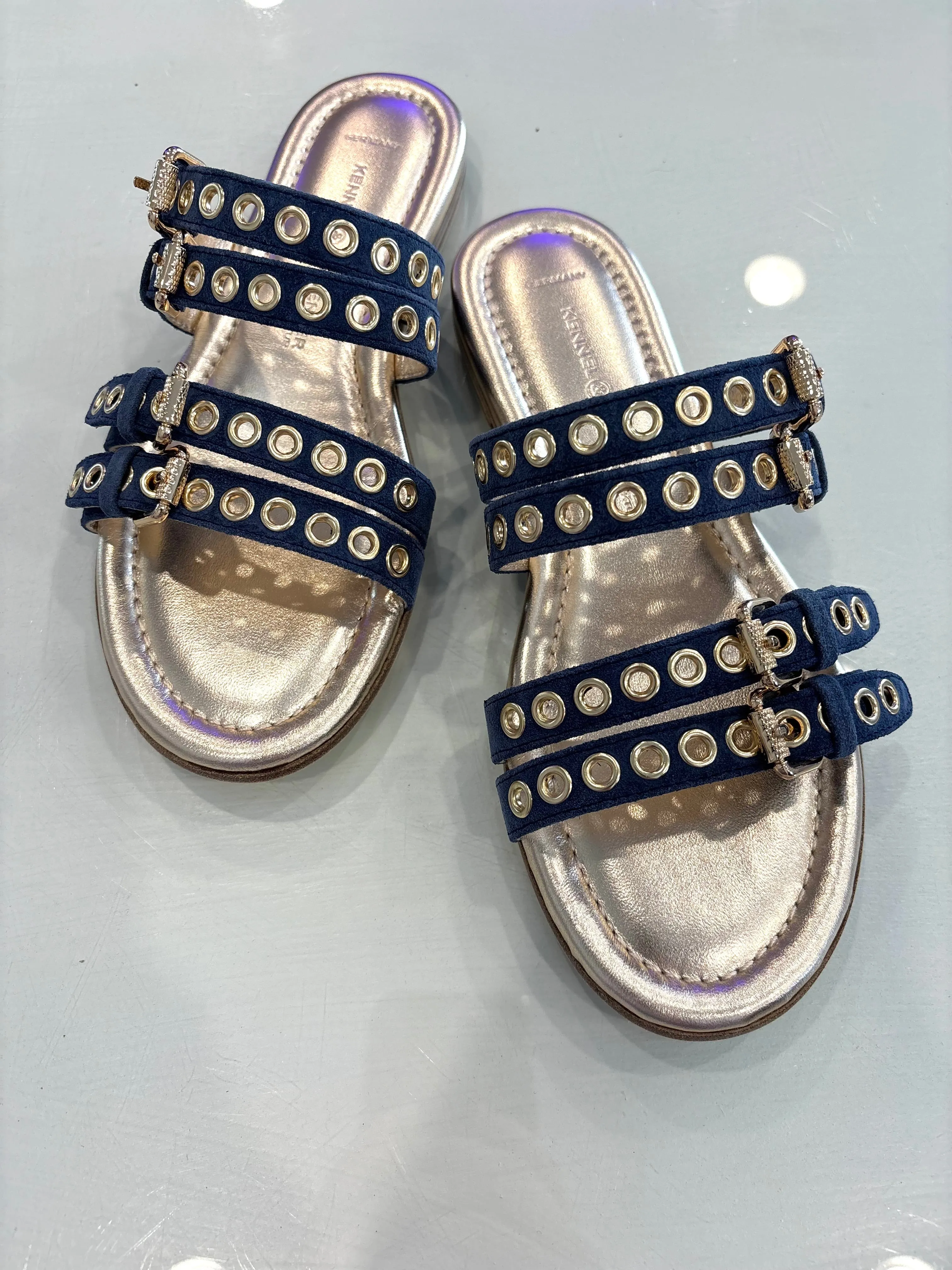 'Kennel & Schmenger' Denim/Gold Suede Sandal