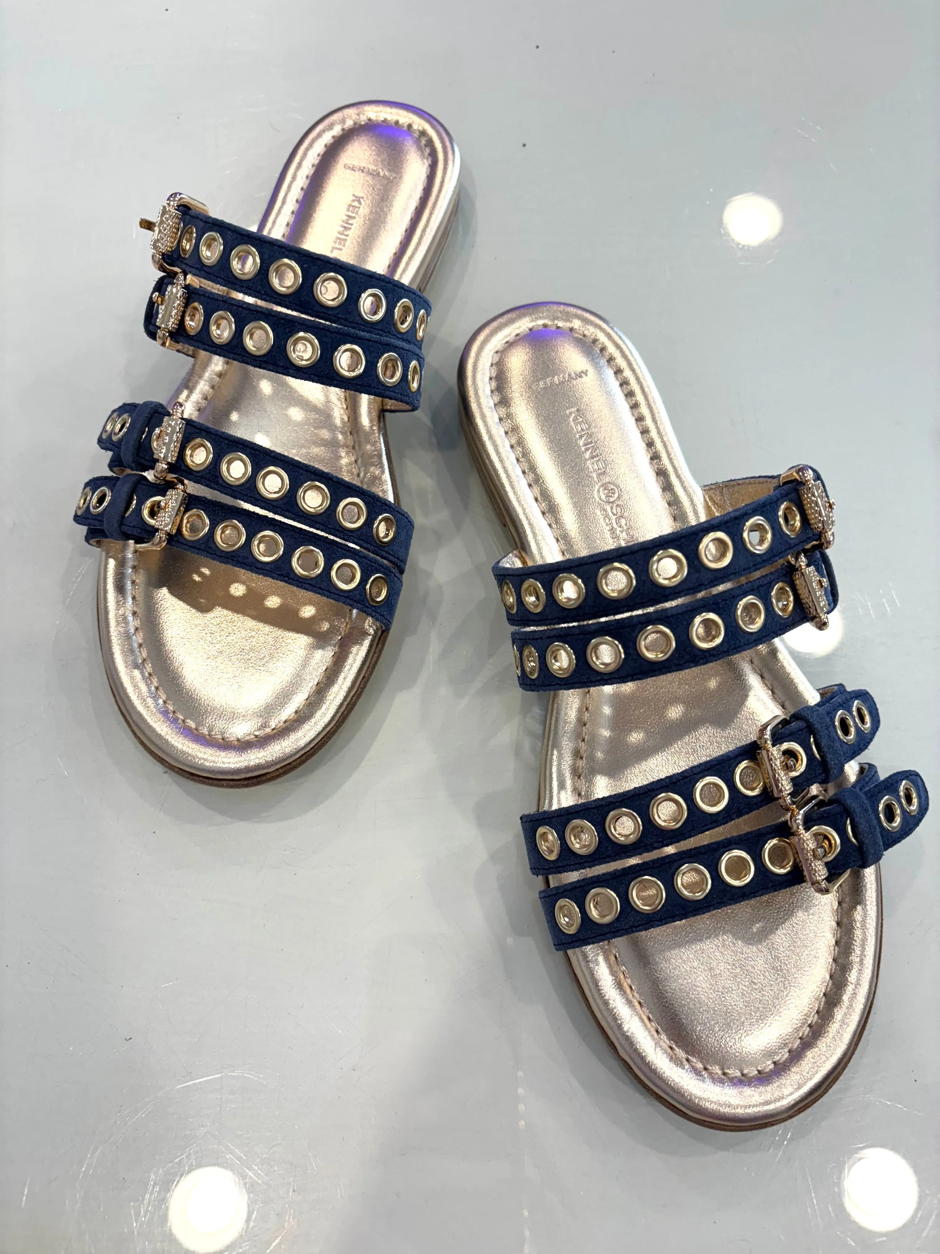 'Kennel & Schmenger' Denim/Gold Suede Sandal