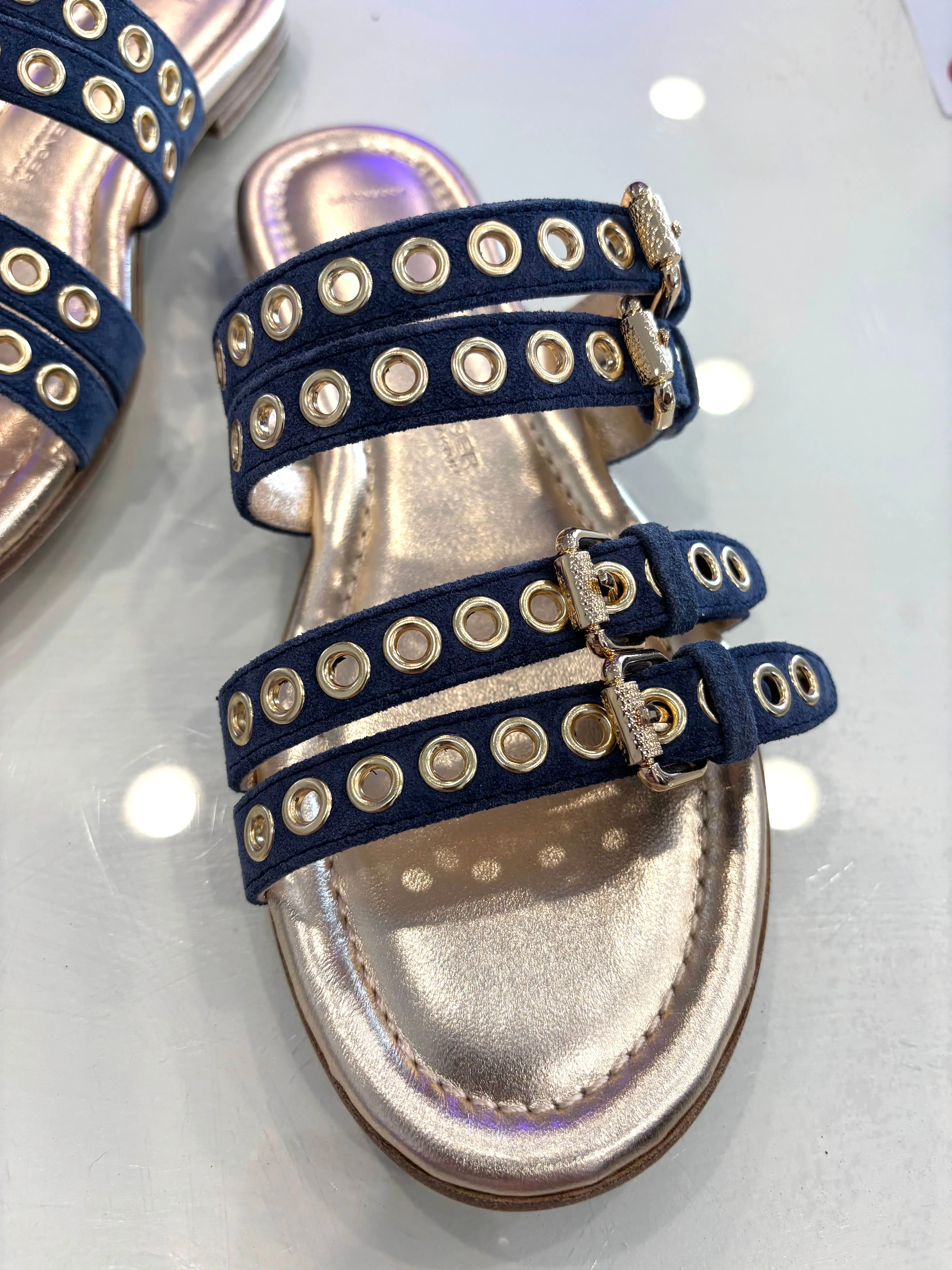 'Kennel & Schmenger' Denim/Gold Suede Sandal
