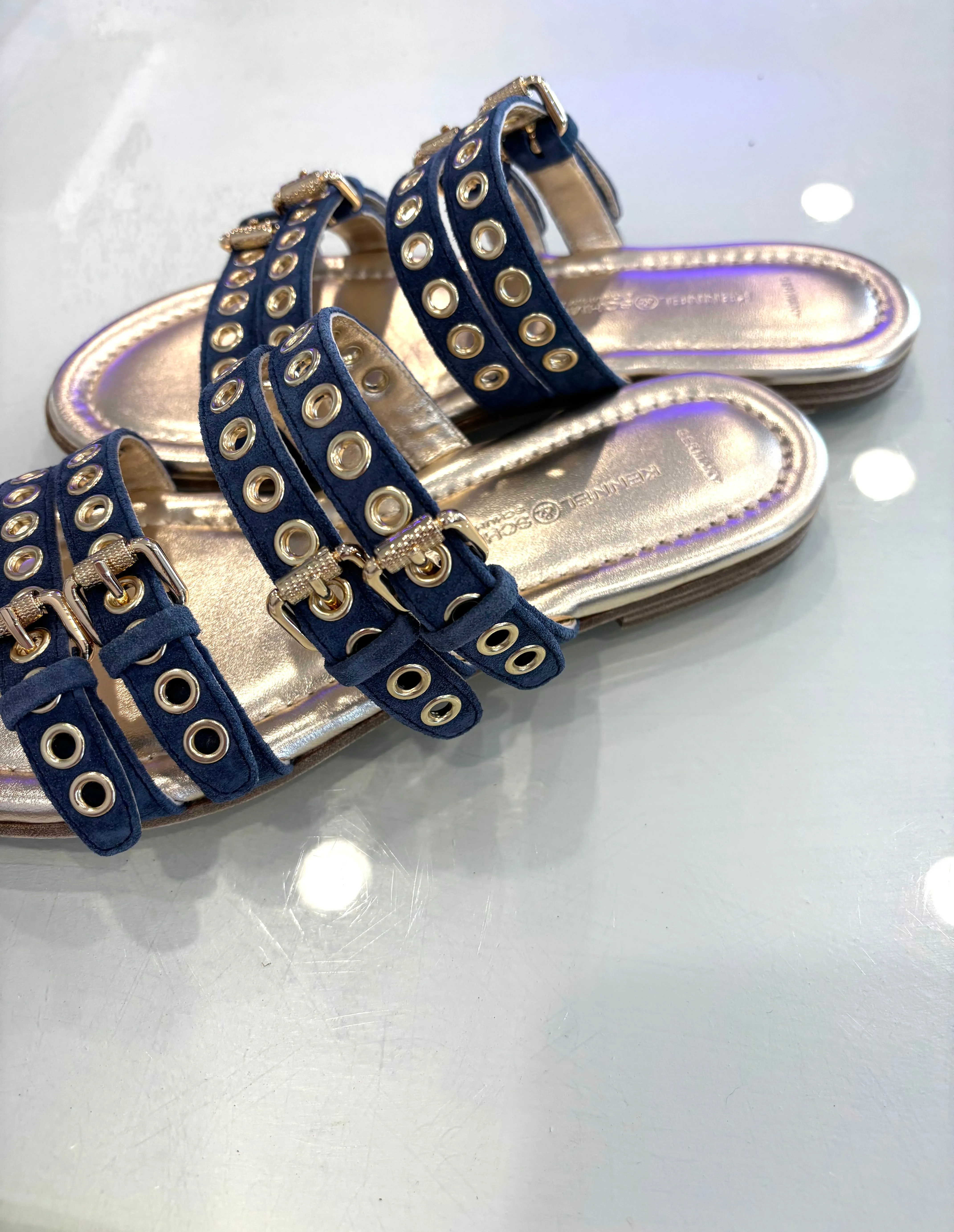 'Kennel & Schmenger' Denim/Gold Suede Sandal