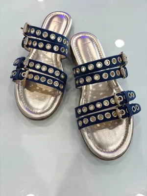 'Kennel & Schmenger' Denim/Gold Suede Sandal