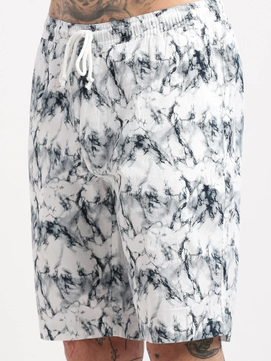 Men Black & White Marble Print Co Ords Set