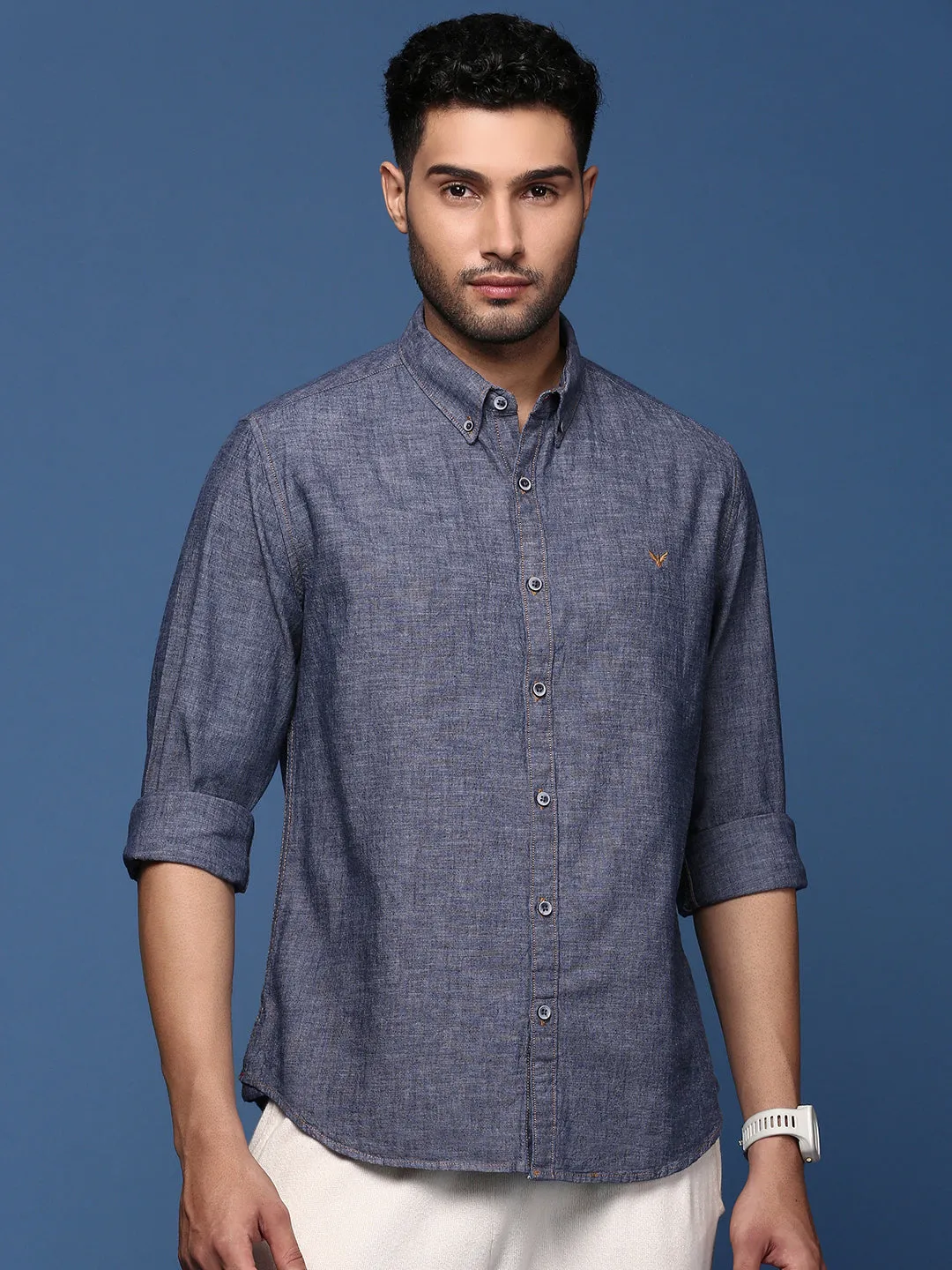 Men Blue Standard Slim Fit Opaque Casual Solid Shirt