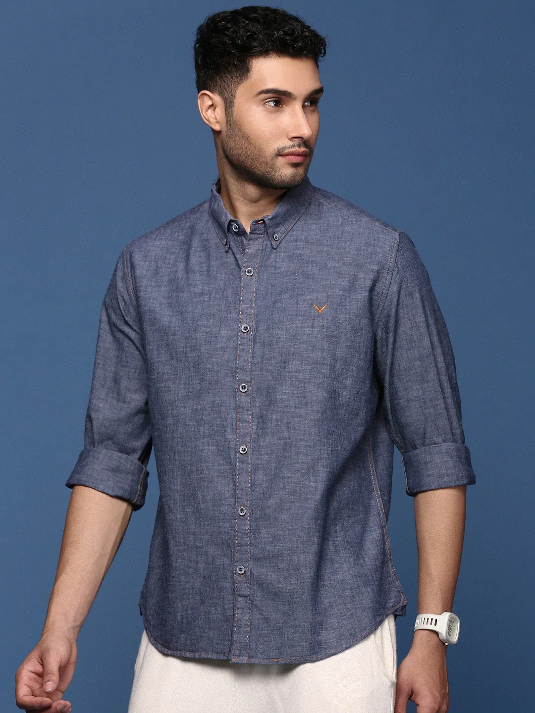 Men Blue Standard Slim Fit Opaque Casual Solid Shirt