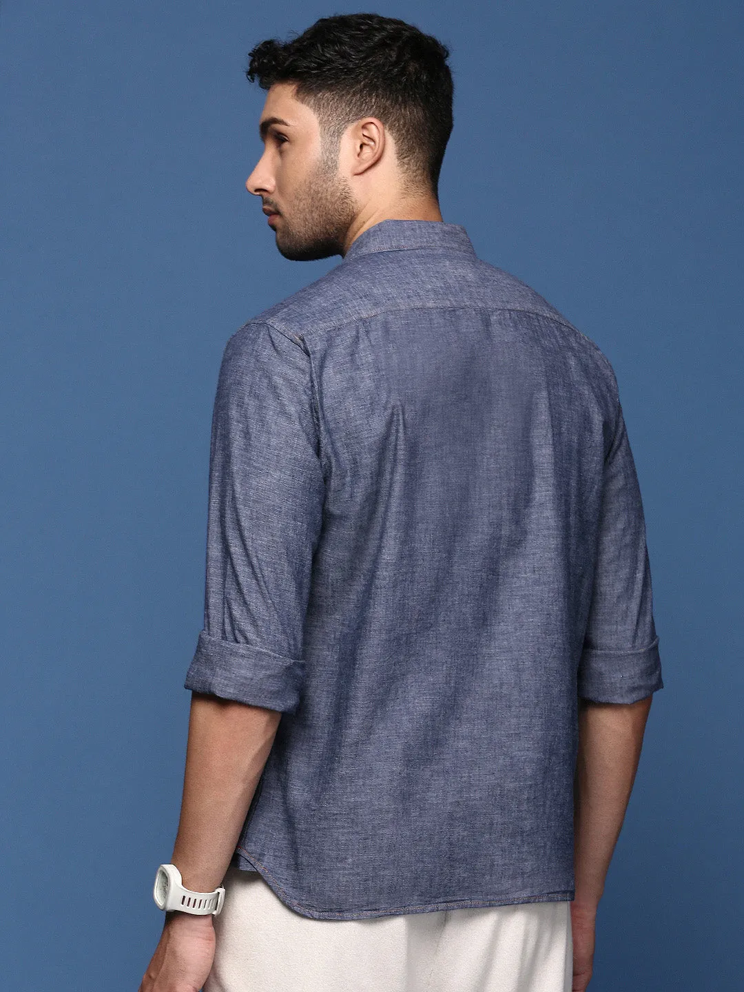Men Blue Standard Slim Fit Opaque Casual Solid Shirt