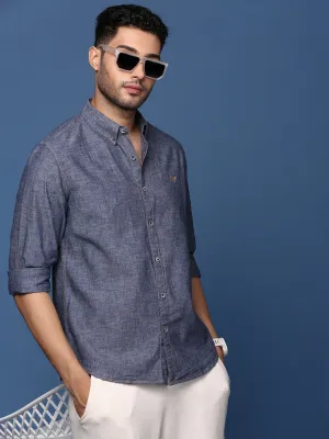 Men Blue Standard Slim Fit Opaque Casual Solid Shirt