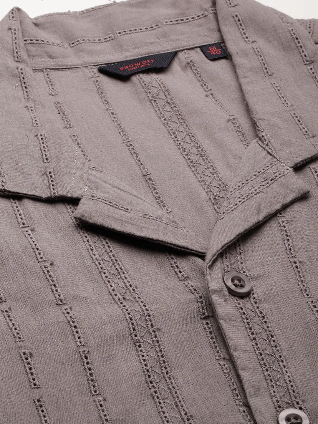 Men Grey Comfort Relaxed Fit Sheer Self Design Cotton Casual Shirt