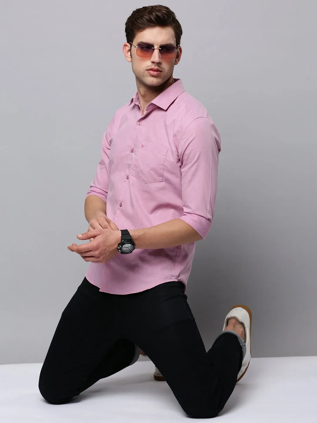 Men Mauve Classic Casual Cotton Shirt