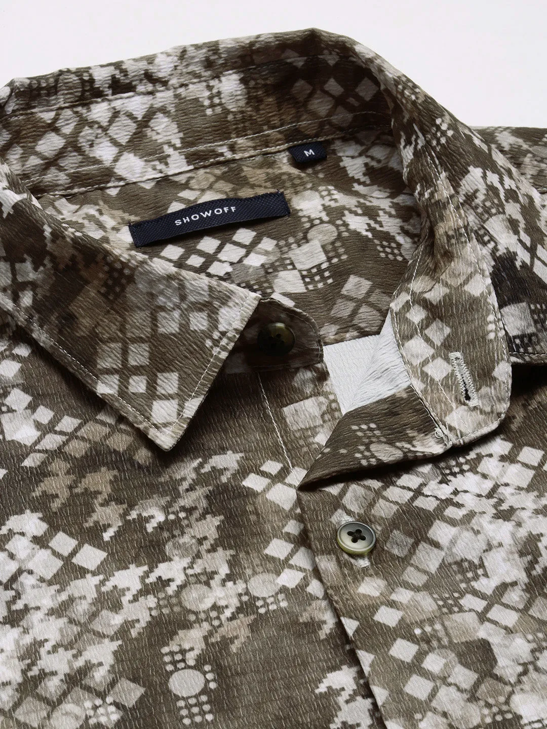Men Olive Standard Slim Fit Abstract Printed Spread Collar Casual Shirt