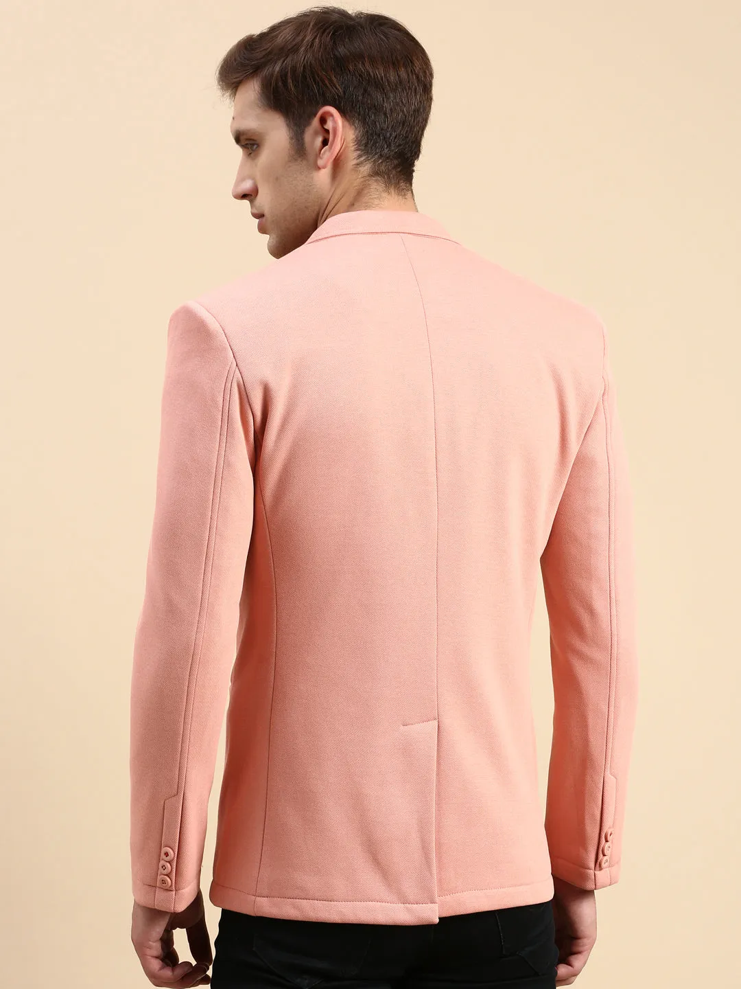 Men Peach Slim-Fit Single Breasted Blazer