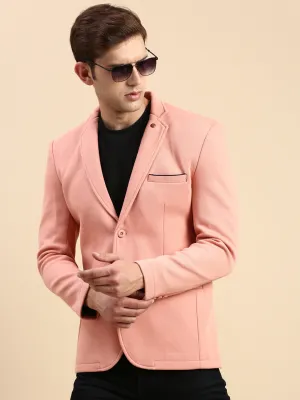 Men Peach Slim-Fit Single Breasted Blazer