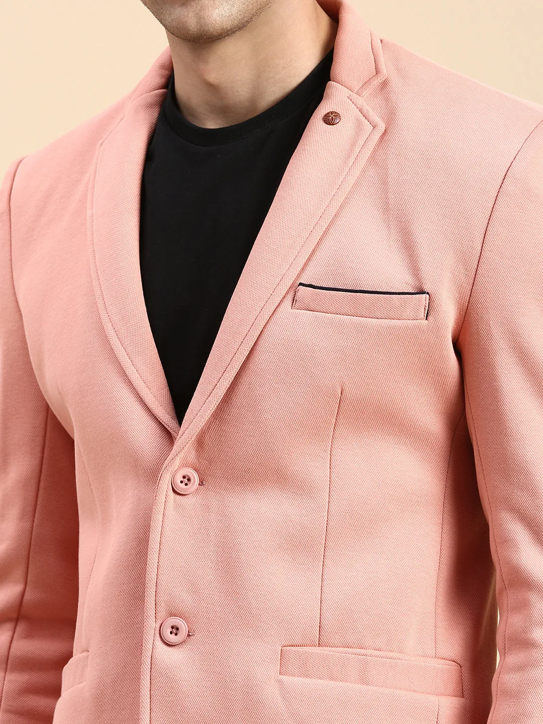 Men Peach Slim-Fit Single Breasted Blazer