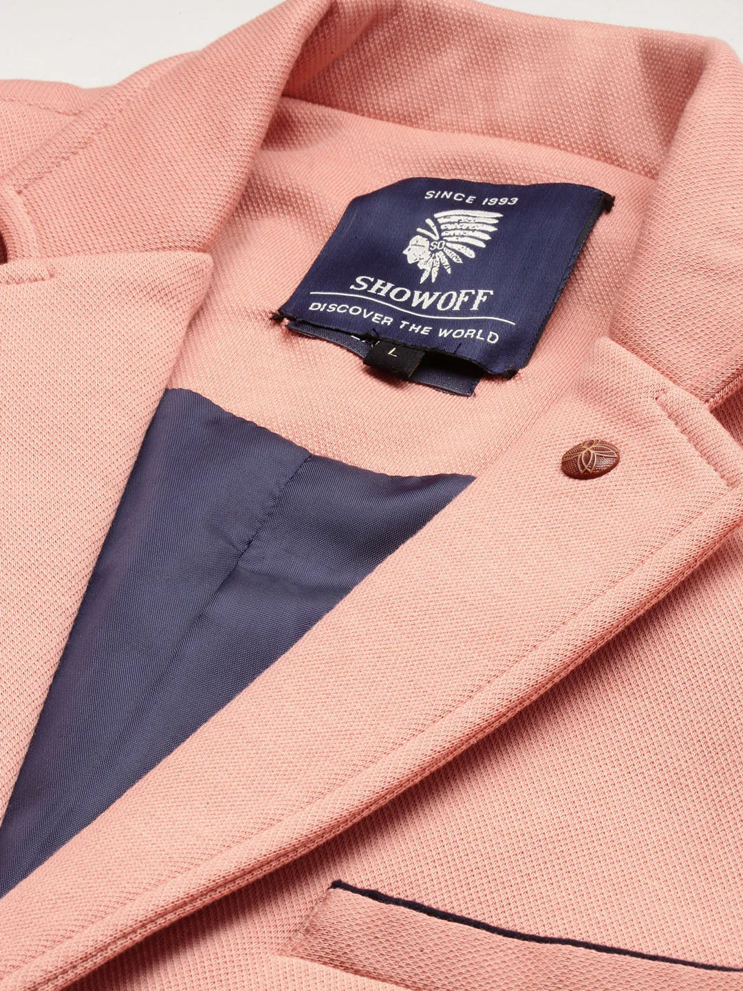 Men Peach Slim-Fit Single Breasted Blazer
