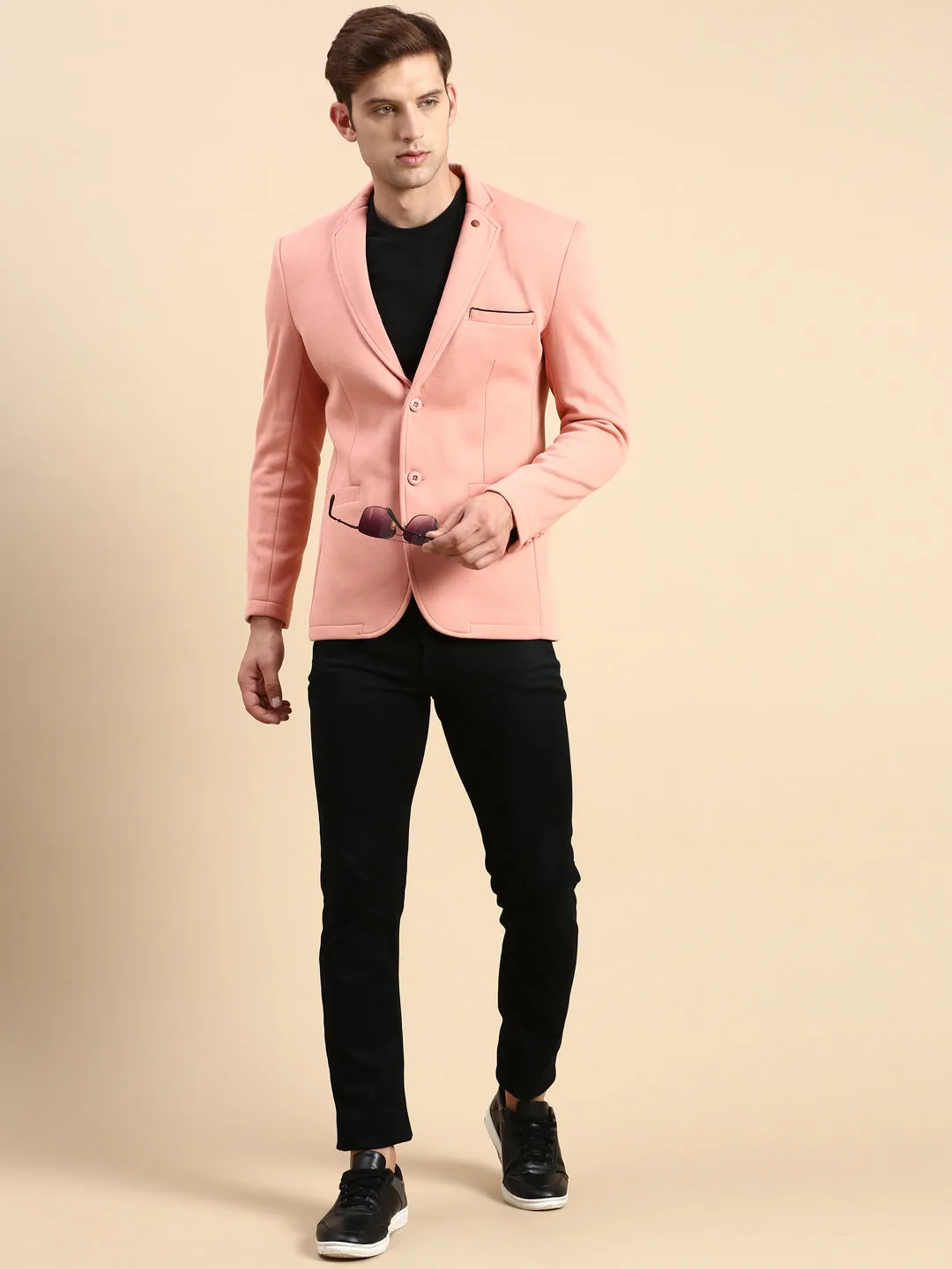 Men Peach Slim-Fit Single Breasted Blazer