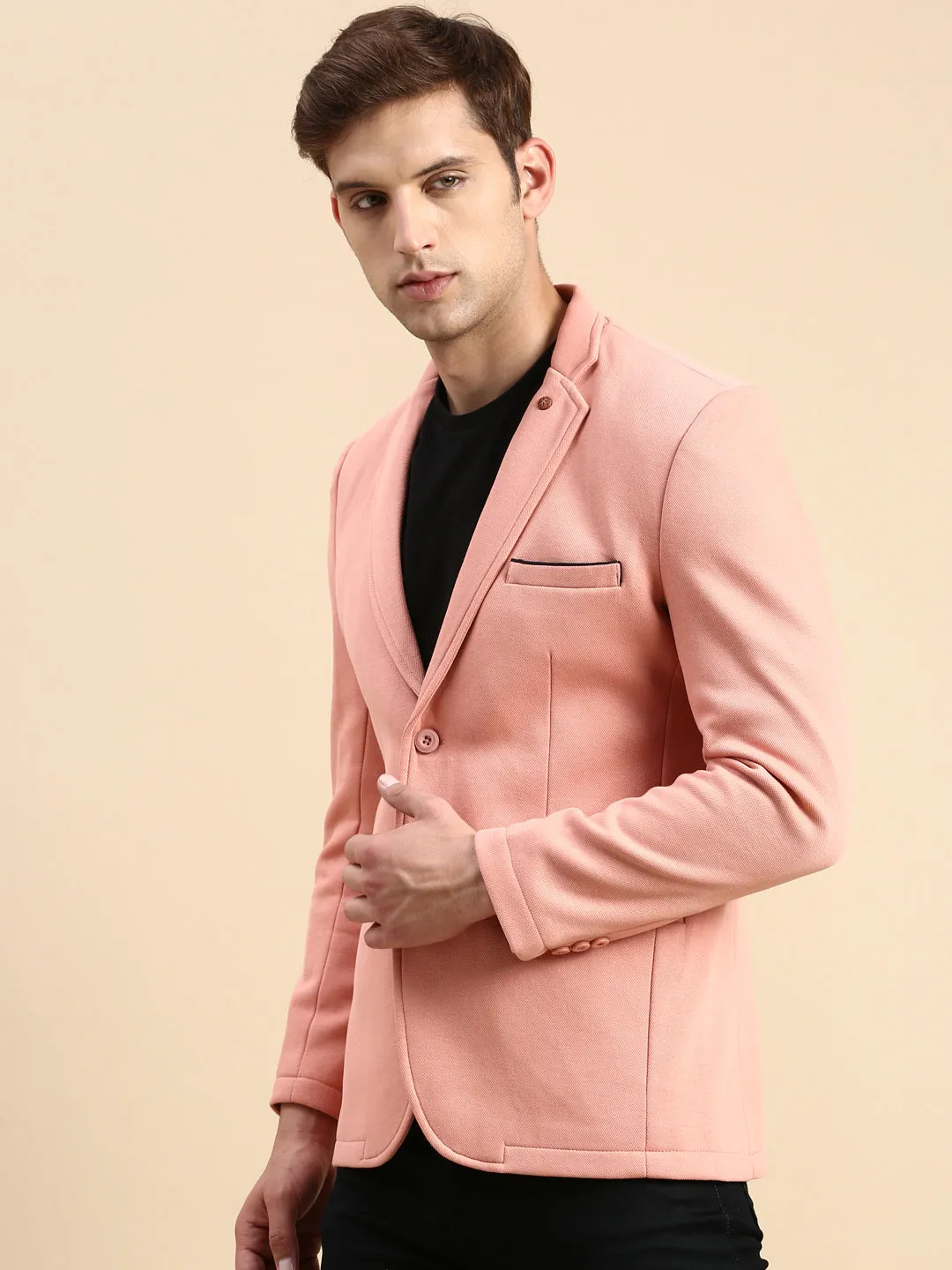 Men Peach Slim-Fit Single Breasted Blazer