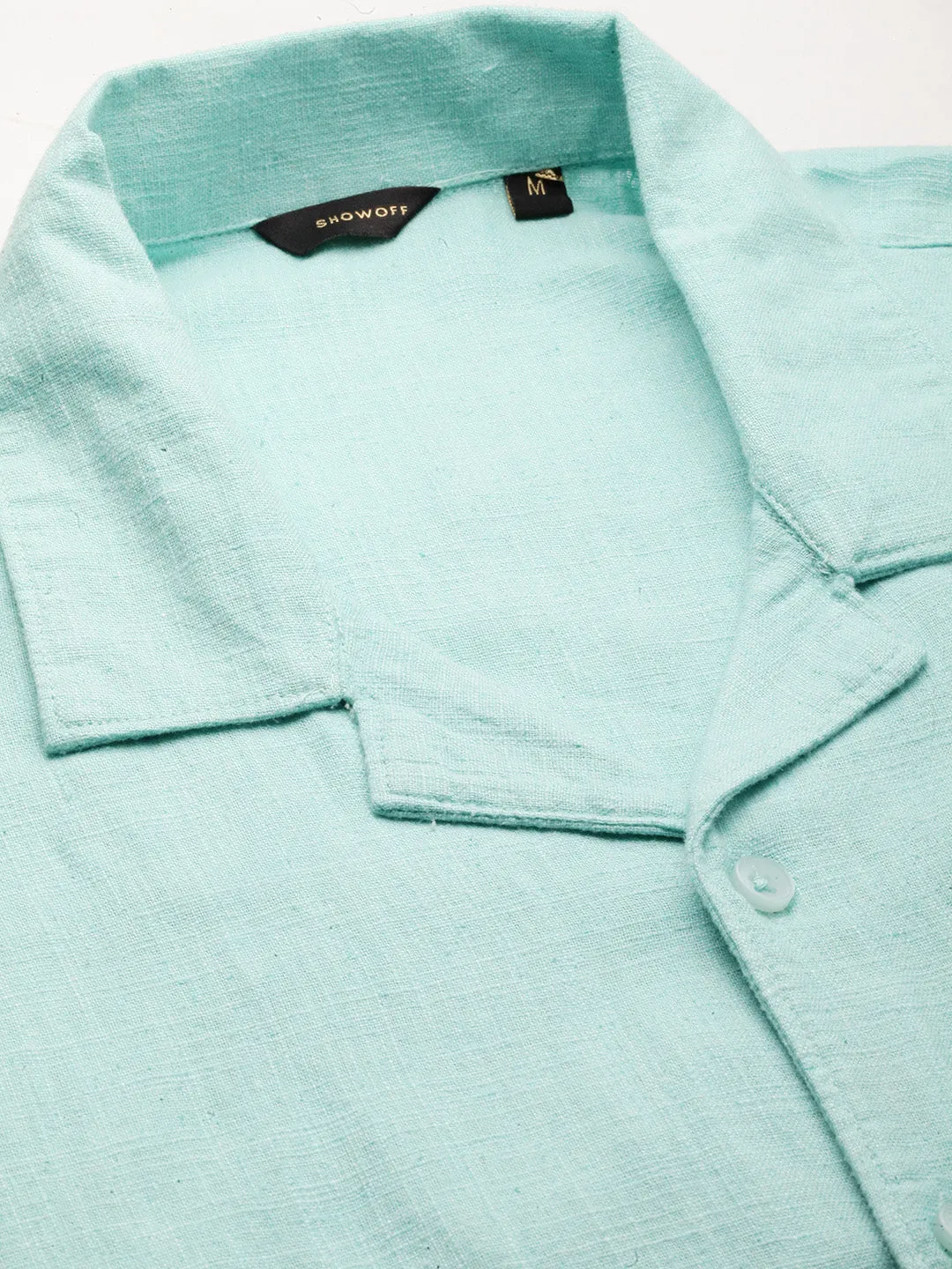Men Sea Green Comfort Relaxed Fit Chambray Cotton Casual Shirt