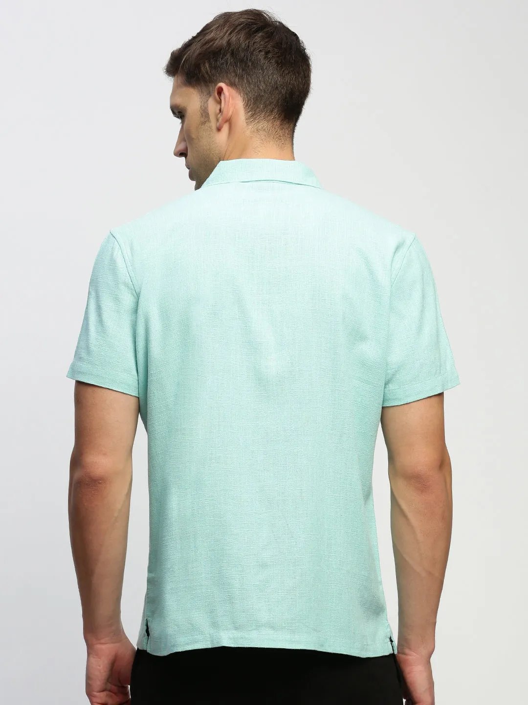 Men Sea Green Comfort Relaxed Fit Chambray Cotton Casual Shirt